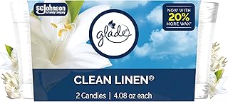 Glade 1-Wick Scented Candle Jar, Clean Linen, Air Freshener Infused with Essential Oils, 4.08 Oz, 2 Count