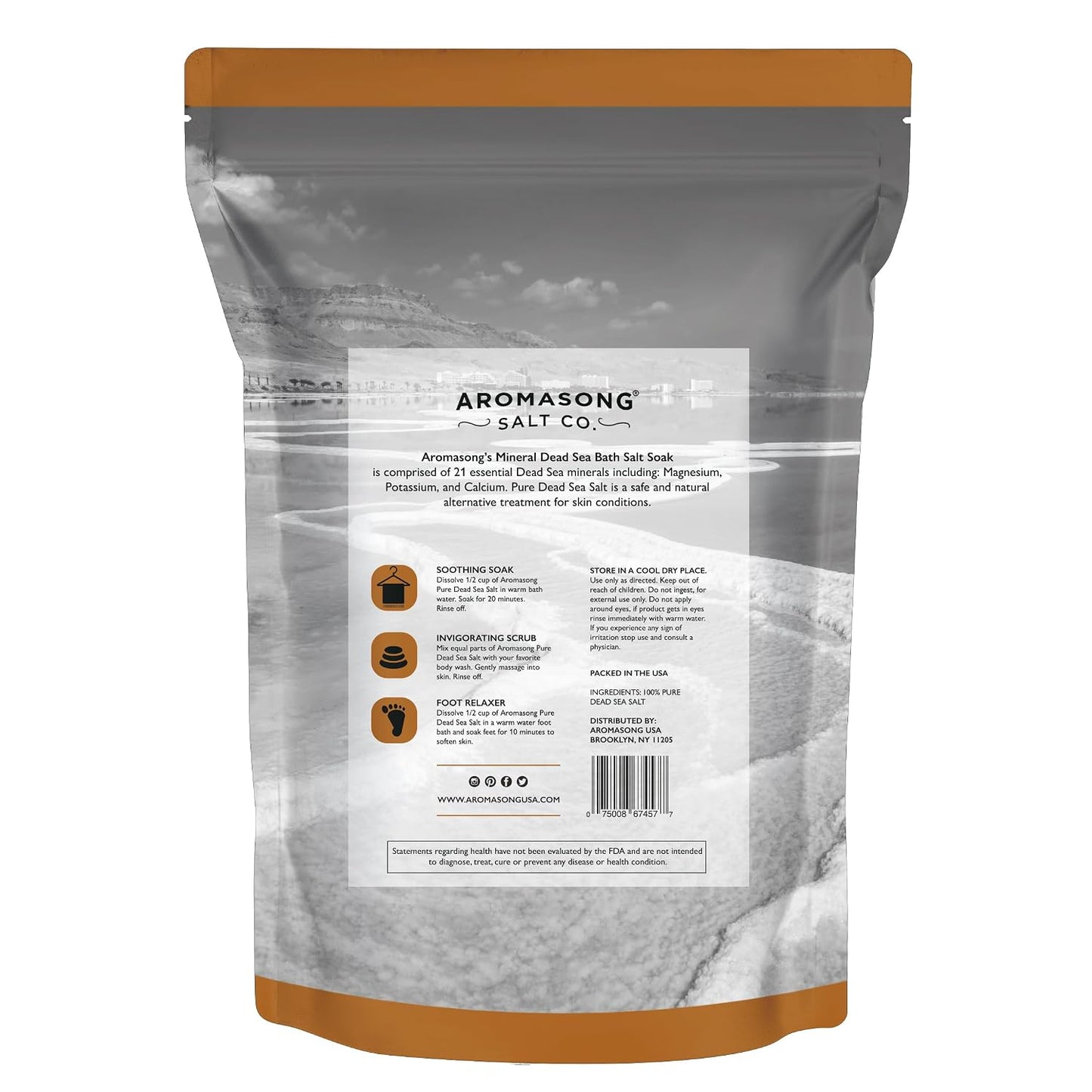 Aromasong Raw Dead Sea Bath Salt - Minimally Cleaned, Contains More Dead Sea Minerals Including Dead Sea Mud - 100% Pure & Natural Dead Sea Salts for Soaking 5 LB - Bulk Resealable Pack