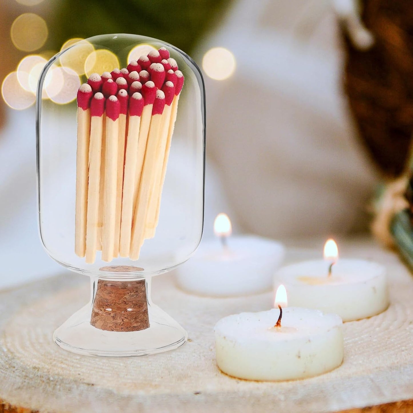 BESTOYARD Glass Match Holder, 125ml Match Cloche Jar Match Striker Jar Fancy Bathroom Matches Cloche Bottle for Candles Decorative Matches Fireplace
