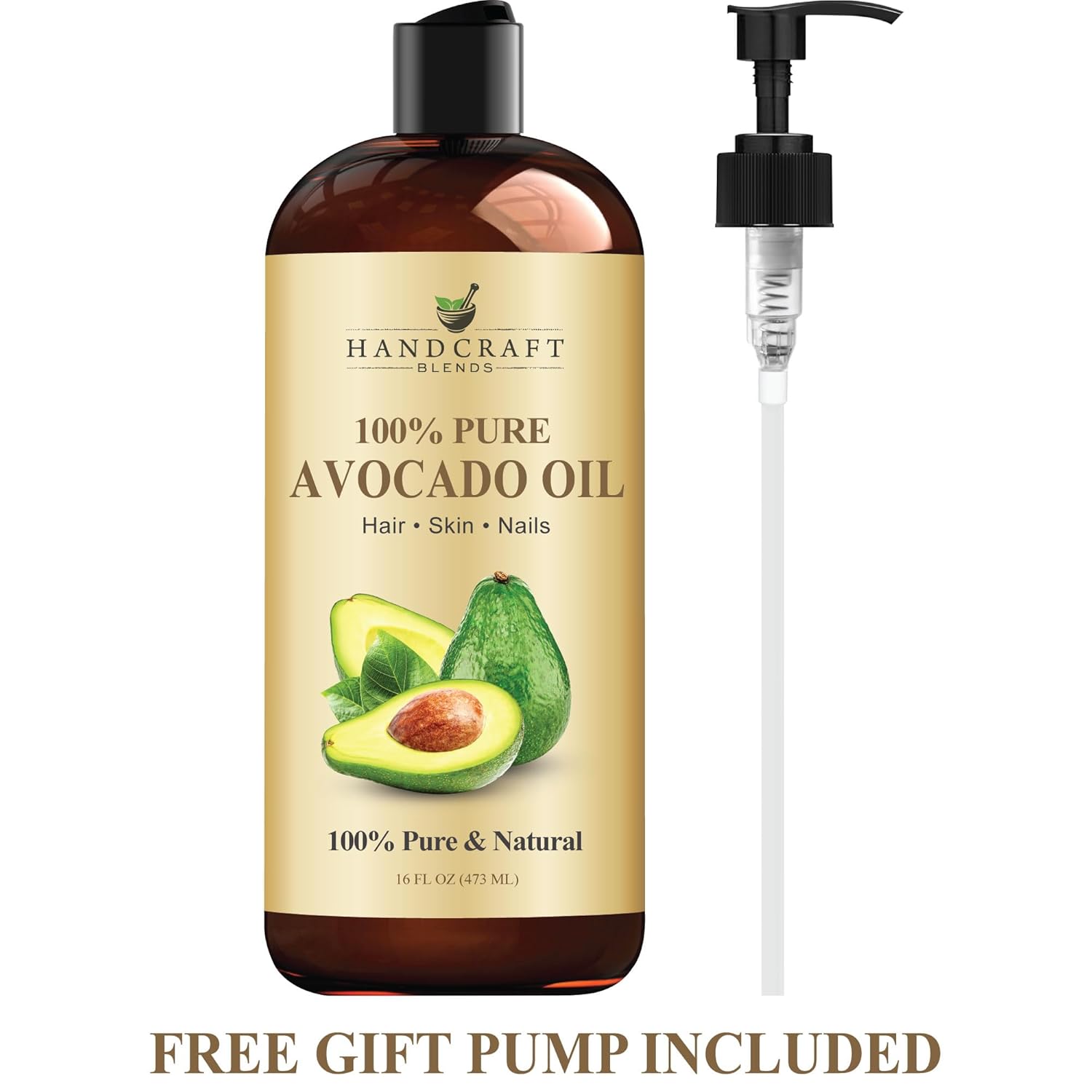 Handcraft Blends Avocado Oil - Cold-Pressed 16 Fl Oz - 100% Pure and Natural - Premium Grade Carrier Oil for Skin and Hair - Hair and Body - Massage - Hexane-Free