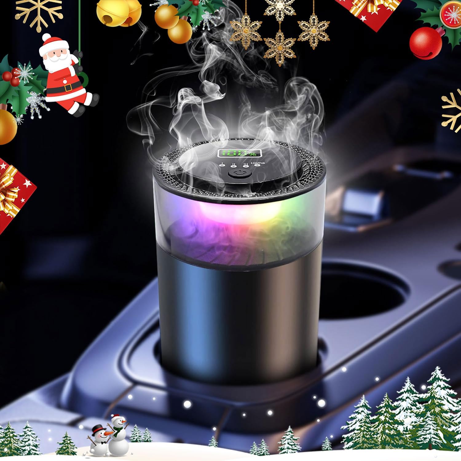 Smart Car Diffuser for Essential Oil with Smart Spray Modes (3 Settings) & Essential Oil Monitor, USB-C Rechargeable, Auto On/Off,Long Lasting (3 Scents Refills) Car Scent with 4 Ambient Light
