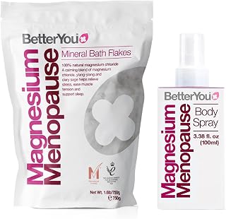 BetterYou Menopause Bundle - Magnesium Menopause Body Spray and Bath Flakes - Muscle and Rest Support - Bath Salt Ease Muscle Tension - 2 pc