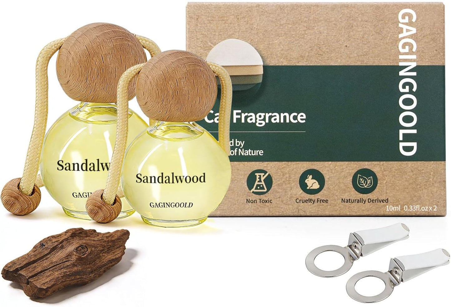 Hanging Car Air Freshener 2 Pack, Sandalwood Scent Essential Oil Diffuser Long Lasting & Cute Car Accessories with 2 Vent Clip for Women Men Gift, Odor Eliminator