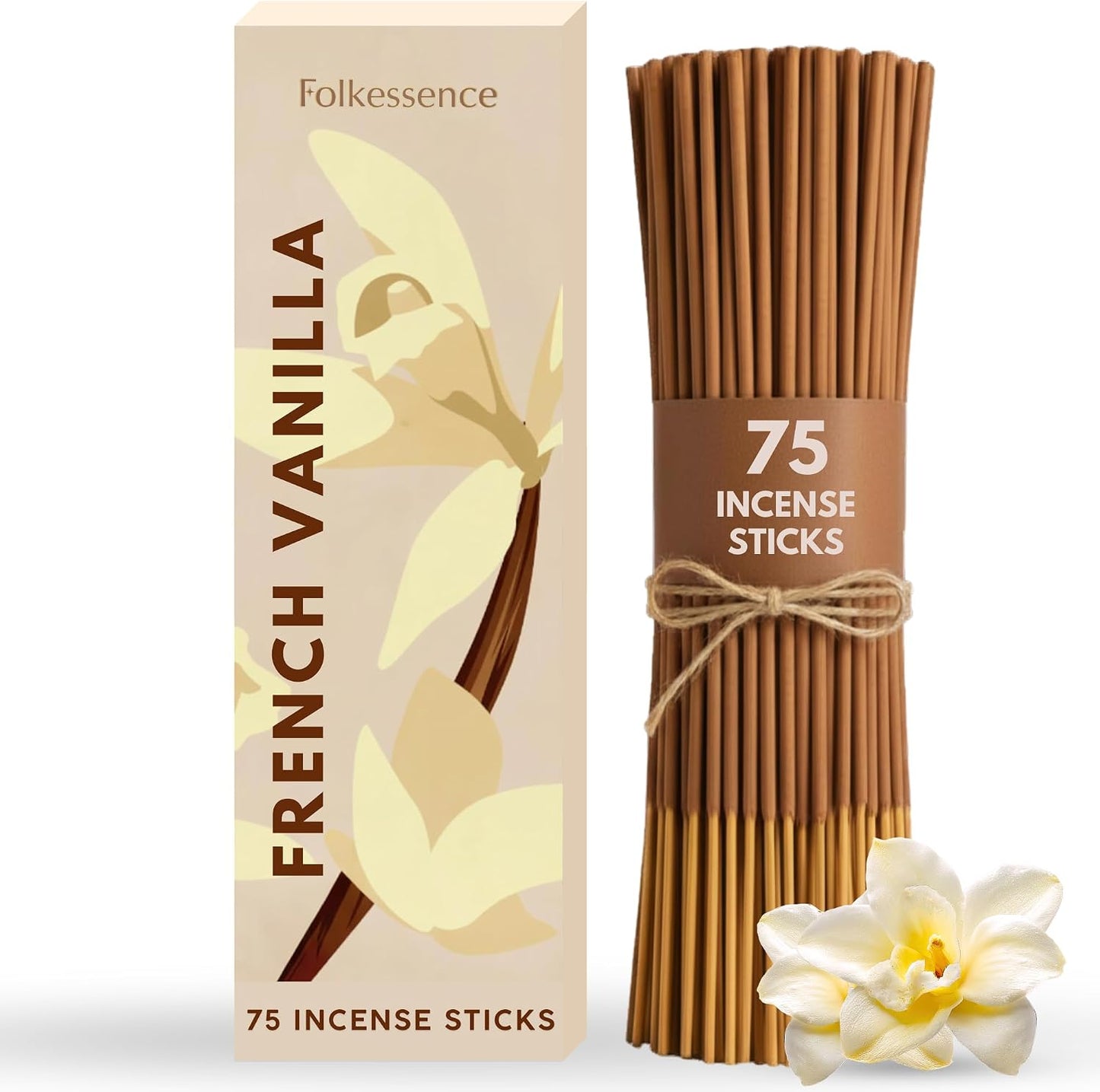 Folkulture Incense Sticks (75 Sticks) |8" Premium French Vanilla Incense Sticks For Meditation, Aromatherapy, Stress Relief Gifts | No Charcoal,Organic, Non Toxic, 45 Mins, Long Burning Insence-Sticks