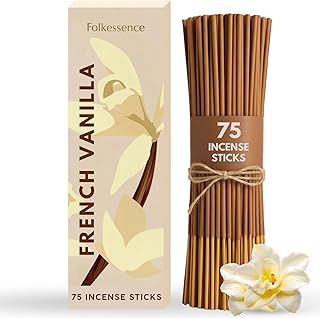 Folkulture Incense Sticks (75 Sticks) |8" Premium French Vanilla Incense Sticks For Meditation, Aromatherapy, Stress Relief Gifts | No Charcoal,Organic, Non Toxic, 45 Mins, Long Burning Insence-Sticks