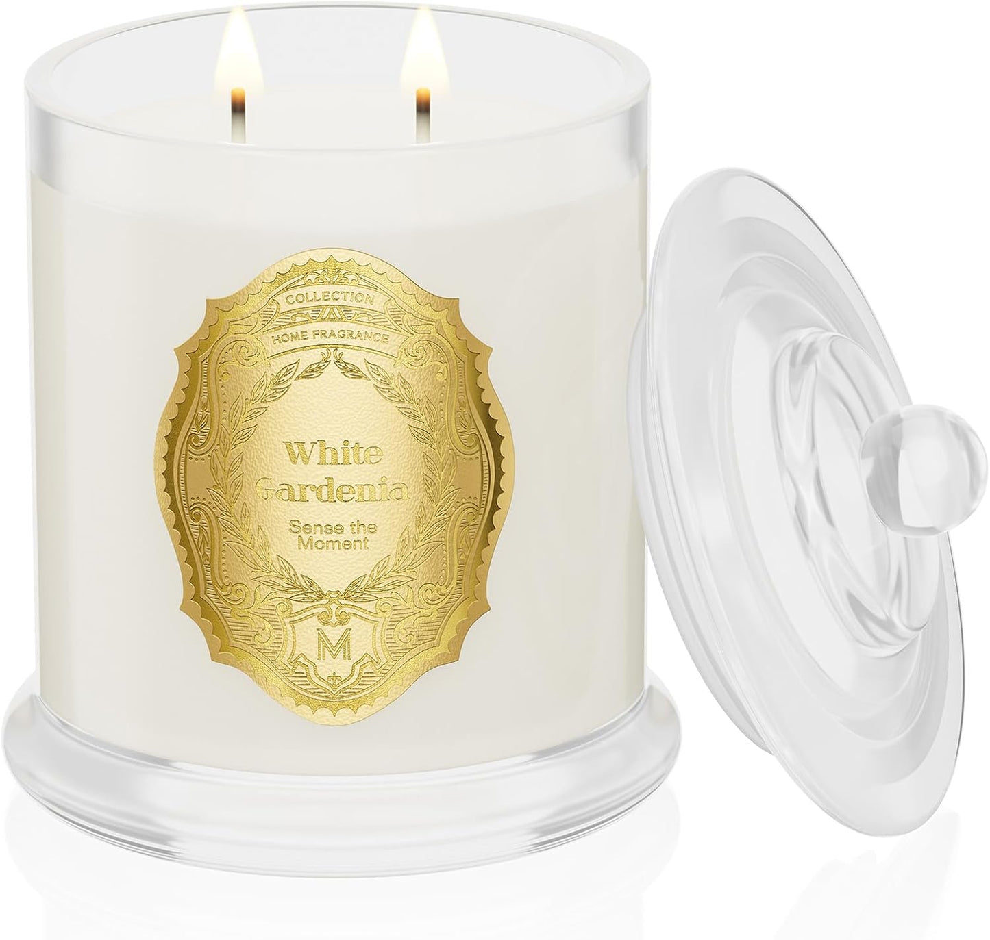 M&SENSE White Gardenia Candles for Home Scented, 2 Wick 12.7oz Soy Wax Candles 70 Hours Long Burning, Non Toxic Candles Gift for Stress Relief, Meditation, Yoga