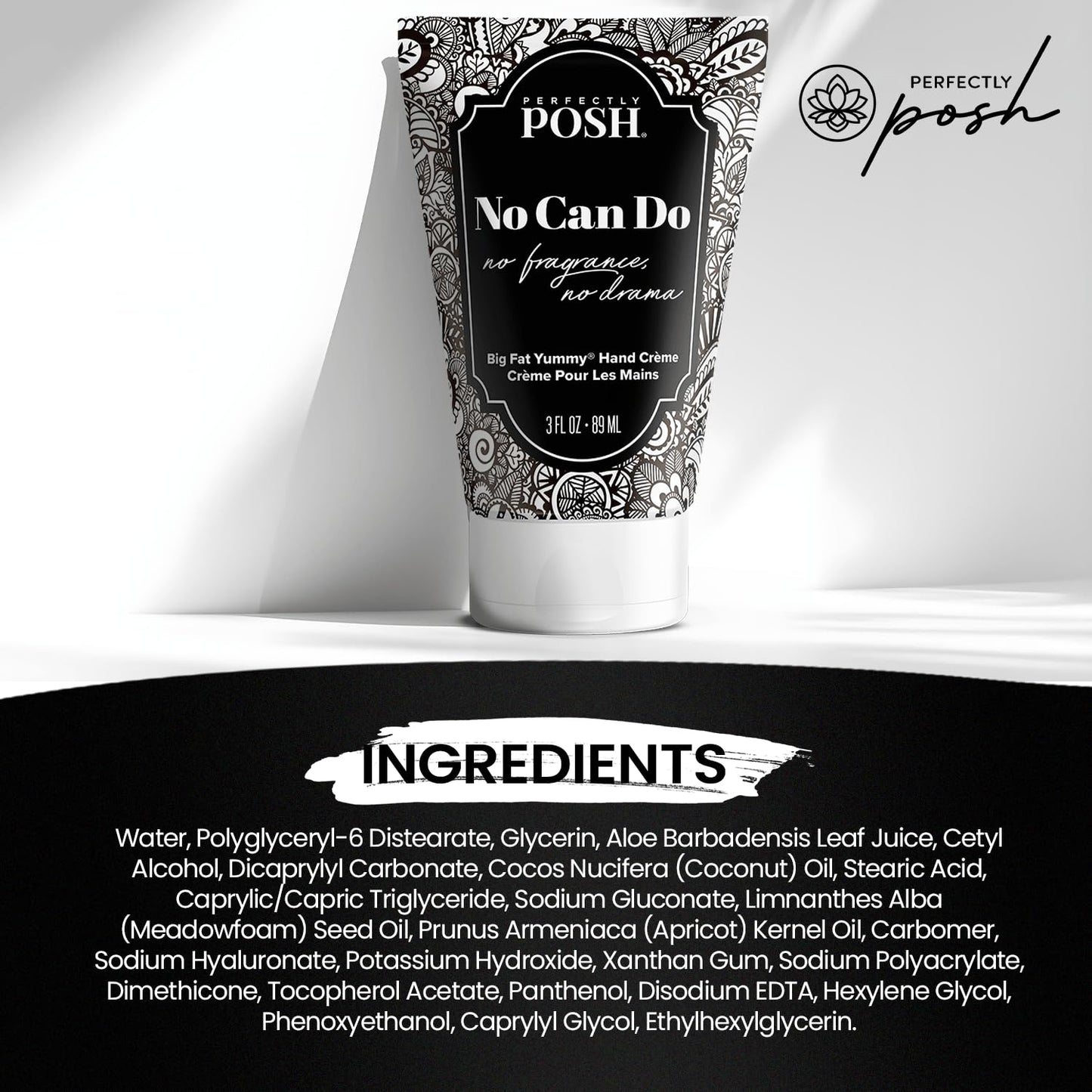 Perfectly Posh - No Can Do Big Fat Yummy Hand Crème - Fragrance-Free Non-Greasy Hand Cream with Apricot Kernel and Coconut Oil - 89ml