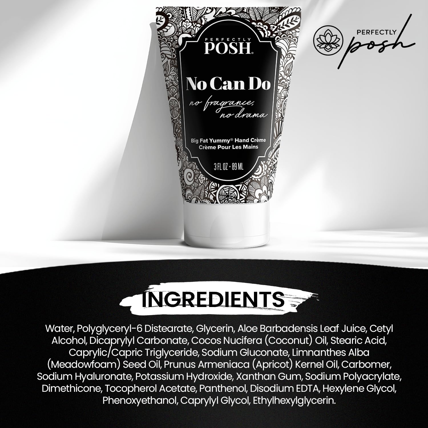 Perfectly Posh - No Can Do Big Fat Yummy Hand Crème - Fragrance-Free Non-Greasy Hand Cream with Apricot Kernel and Coconut Oil - 89ml