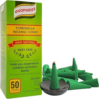 Citronella Incense Cones (50 Cones) Made with Plant Based Ingredients/Citronella Oil/Lemongrass/Rosemary Oil/Includes Ceramic Dishes