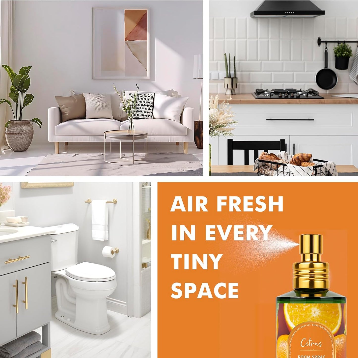 Citrus Room Spray 2 Pack, 3.4oz/100ml Each – Long-Lasting Air Freshener & Odor Eliminator for Home, Bathroom, Bedroom & Office, Concentrated Room Spray