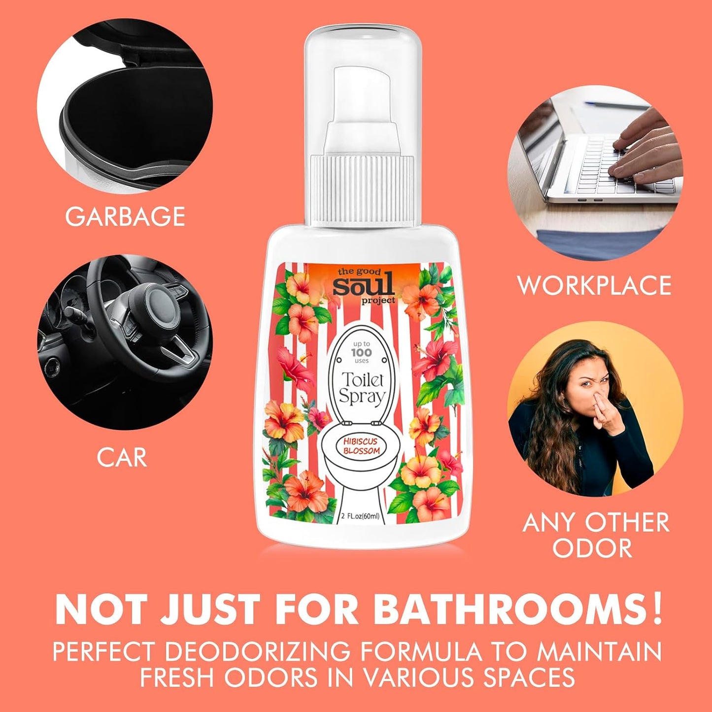 THE GOOD SOUL PROJECT Toilet Spray, Hibiscus Blossom, Bathroom Toilet Odor Eliminator, Air Freshener for Home, 2 Fl Oz Each Pocket Travel Size(2 Pack)