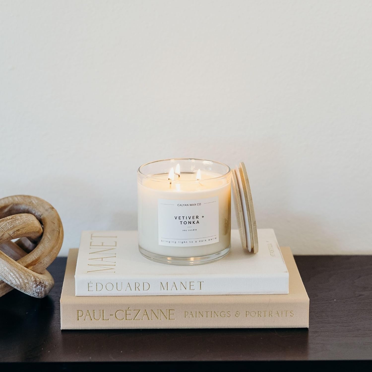 Calyan Wax Co. Vetiver & Tonka 3 Wick Scented Candle - 43 Hour Burn - Luxury 3 Wick Soy Candles - Clean Soy Wax Candles - Long Lasting Large Glass Jar Candle for Home - 14.9oz
