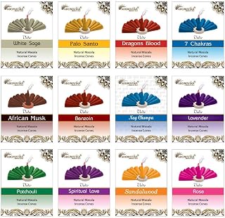 ARO VATIKA Vedic Natural Masala Incense Cones 120 Count in Pack of 12 Boxes | 12 Assorted Fragrances Dhoop Cones | Best for Prayer, Reiki, Meditation and Relaxation | Burn Time 25 Mins