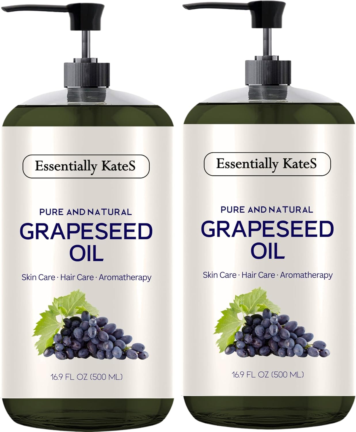 Essentially KateS Grapeseed Oil 33.8 Fl Oz - Pack of 2 x 16.9 Fl Oz - 100% Pure and Natural and Cold Pressed