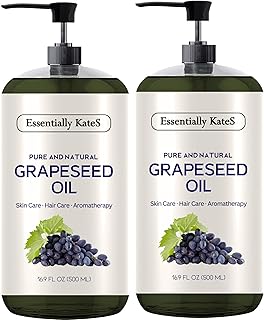 Essentially KateS Grapeseed Oil 33.8 Fl Oz - Pack of 2 x 16.9 Fl Oz - 100% Pure and Natural and Cold Pressed