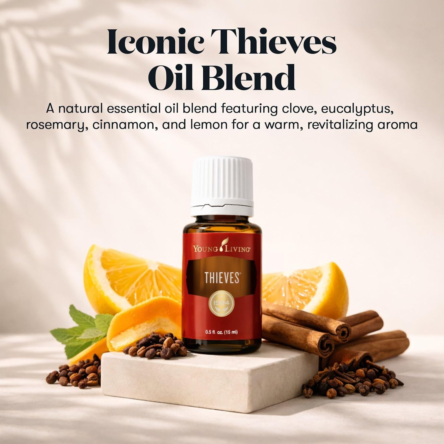 Young Living Thieves Essential Oil Blend 15ml | Natural Aromatherapy Oil for Diffuser & Topical Use with Clove, Eucalyptus & Rosemary | Revitalizing Household Essential Oil