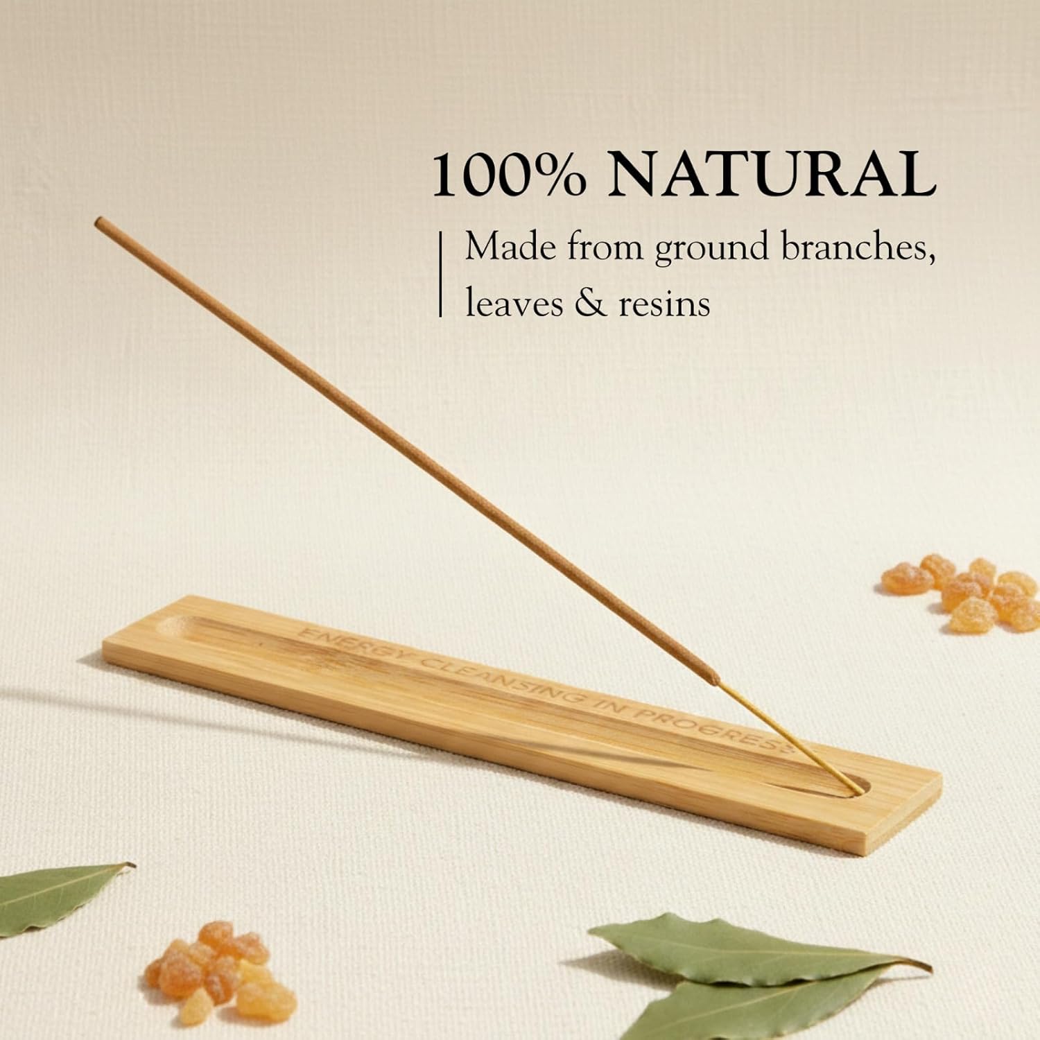 Sandalwood Incense Sticks 100% Natural, Clean, Non Toxic, Charcoal Free - Energy Cleansing, Protection, New Home Spiritual Smudging Incenses - 30 Sticks & Bamboo Holder (Sandalwood)