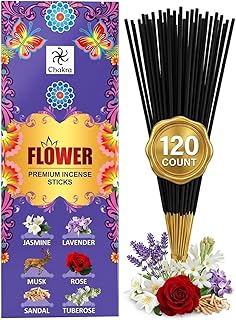 6-Scent Incense Sticks Variety Pack – 120 Count | Jasmine, Lavender, Musk, Rose, Sandalwood & Tuberose | Long-Lasting Aroma for Meditation & Home Use | chakra