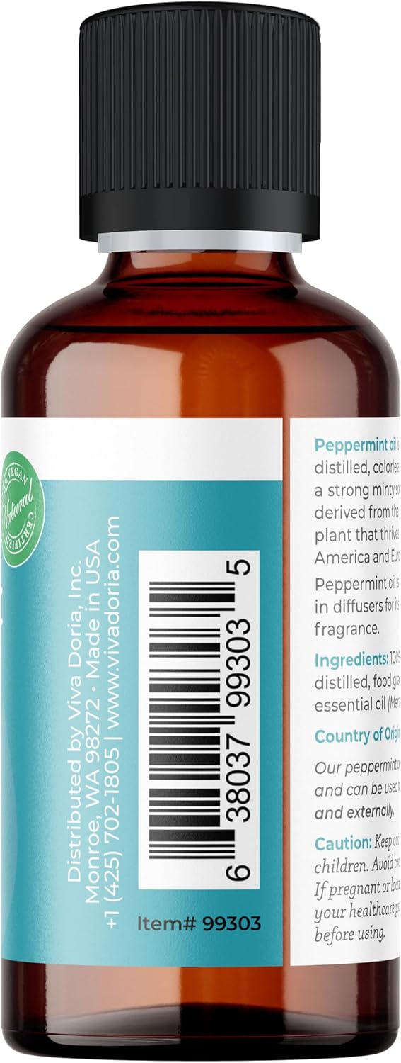 Viva Doria 100% Pure Peppermint Oil, Food Grade, Made in USA, 1 Fl Oz