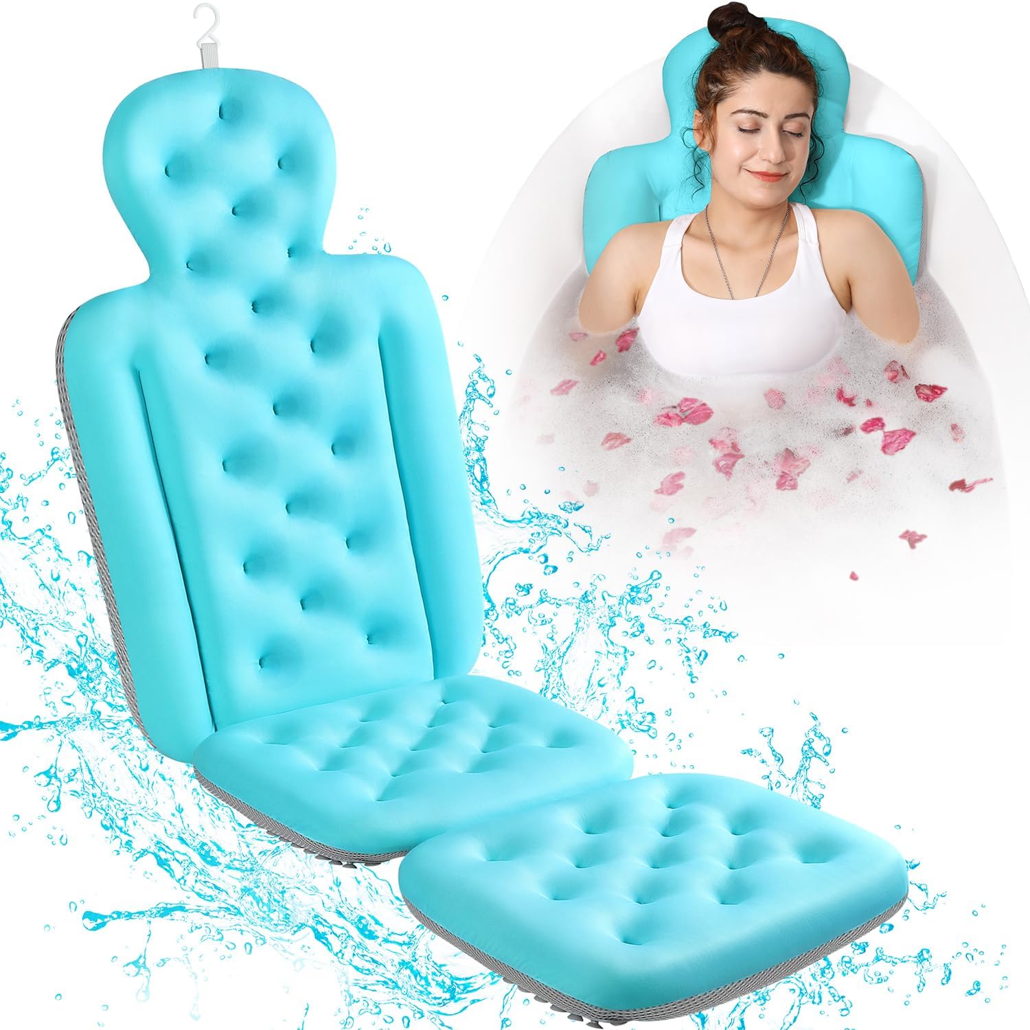 Full Body Bath Pillow for Bathtub, Thick Bathtub Cushion, Luxury Tub Pillow for Bath for Headrest Neck and Back Support Ocean Blue 51" x 16"