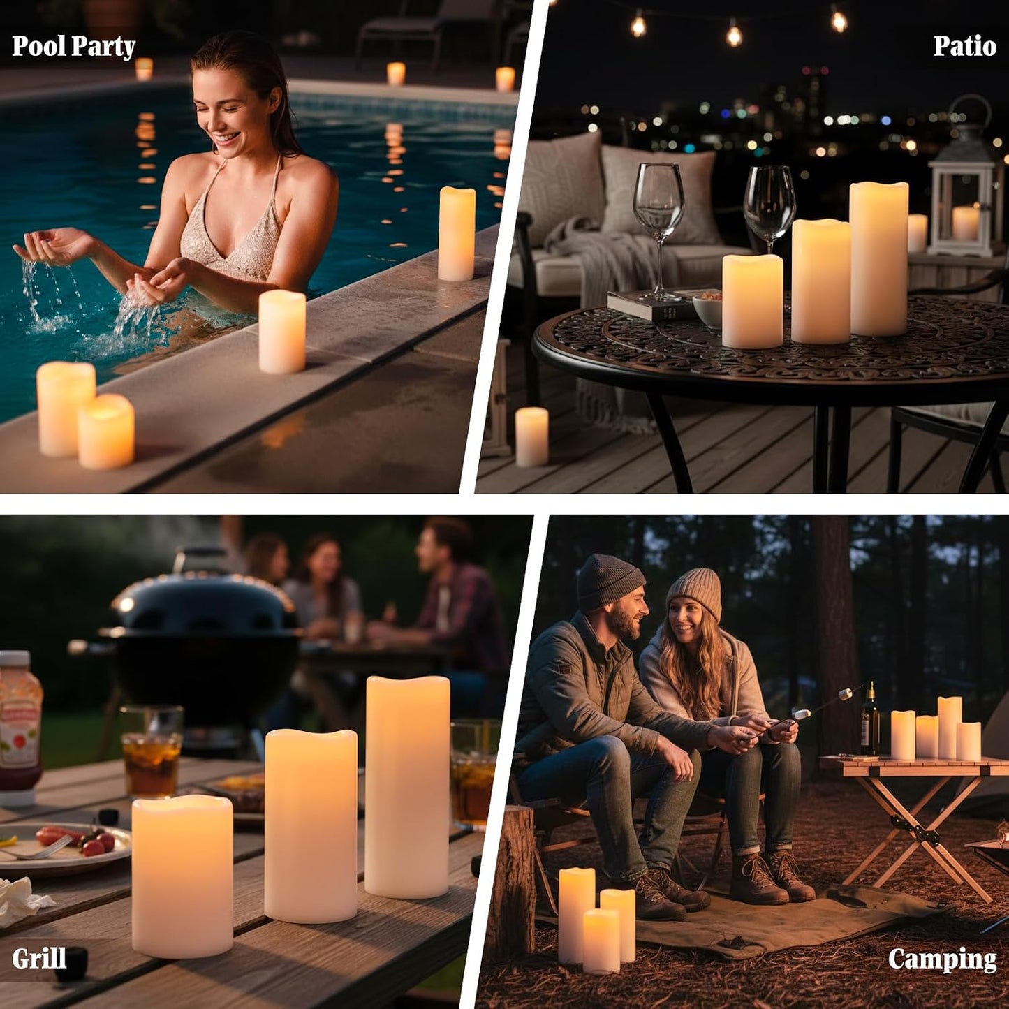 6" 8" 10" x 4" Large Waterproof Outdoor Flameless Candles Battery Operated LED Pillar Candles for Indoor Outdoor Lanterns, White, Long Lasting, Set of 3