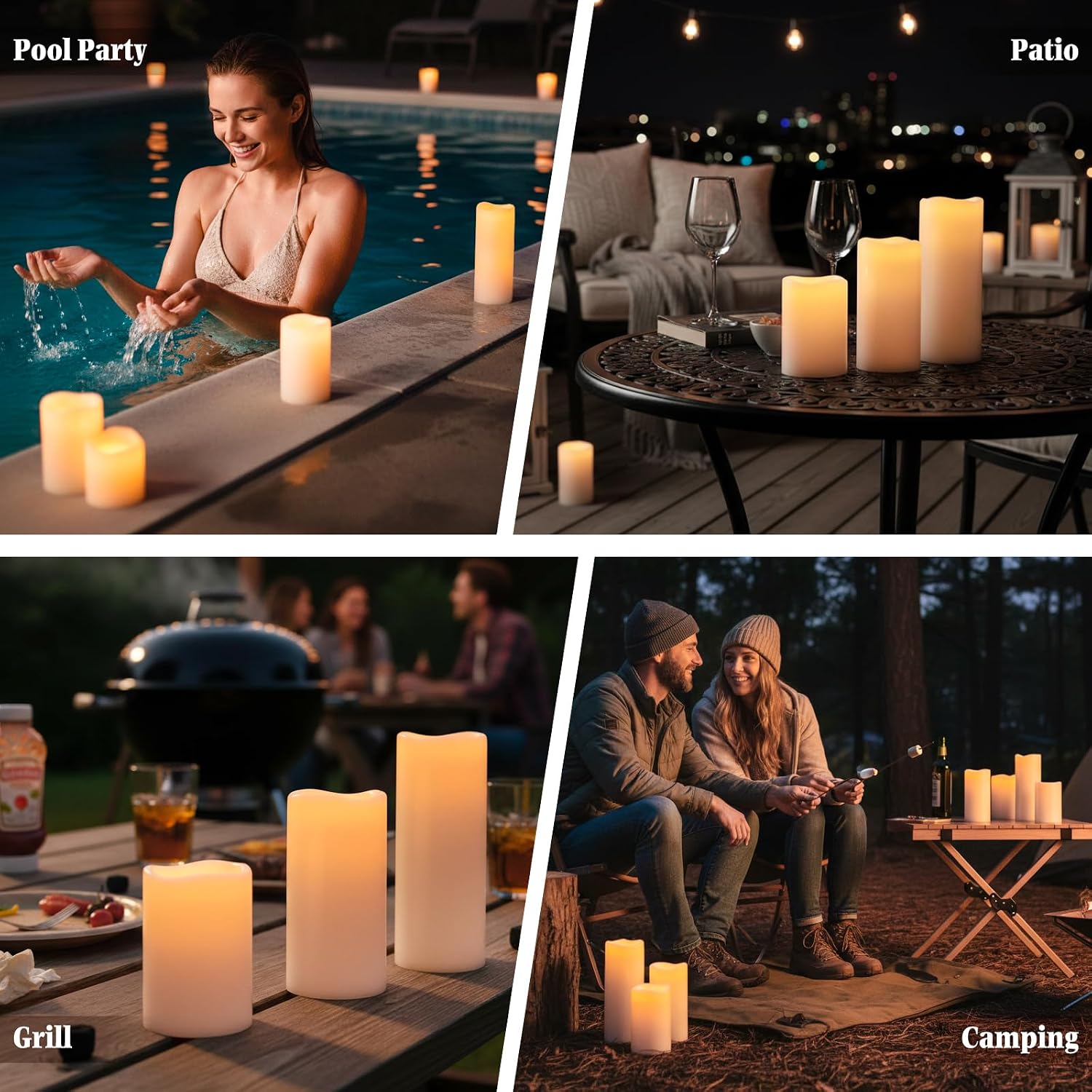 6" 8" 10" x 4" Large Waterproof Outdoor Flameless Candles Battery Operated LED Pillar Candles for Indoor Outdoor Lanterns, White, Long Lasting, Set of 3