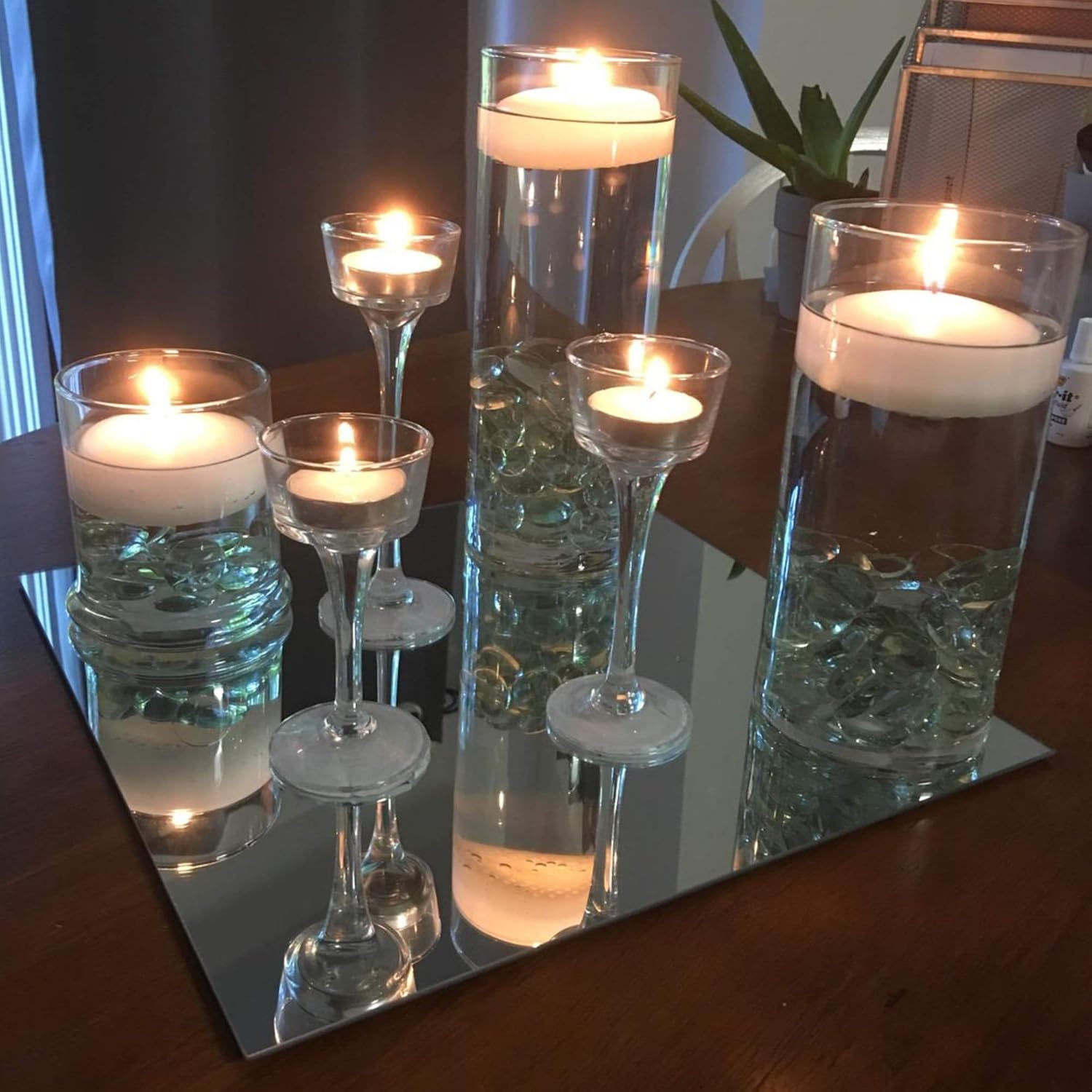 WGVI WGV Large Square Mirror Plate 14" Width, 4.5 mm Thickness, Frameless Sanded Edges, Quality Thick Candle Tray, Home Event Party Wedding Table Centerpiece Wall Decor, 1 Piece