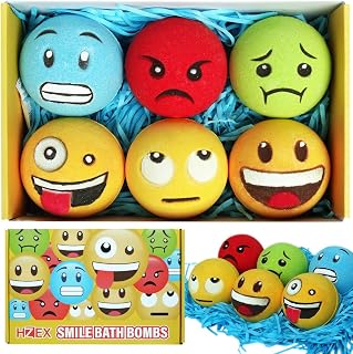 HZEX Large Emotion Face Bath Bombs Set of 6 – Fun Emoji-Inspired Spa Fizzies – Handmade with Shea Butter, Cocoa Butter & Essential Oils – Moisturizing Gift Set for Women, Men & Kids