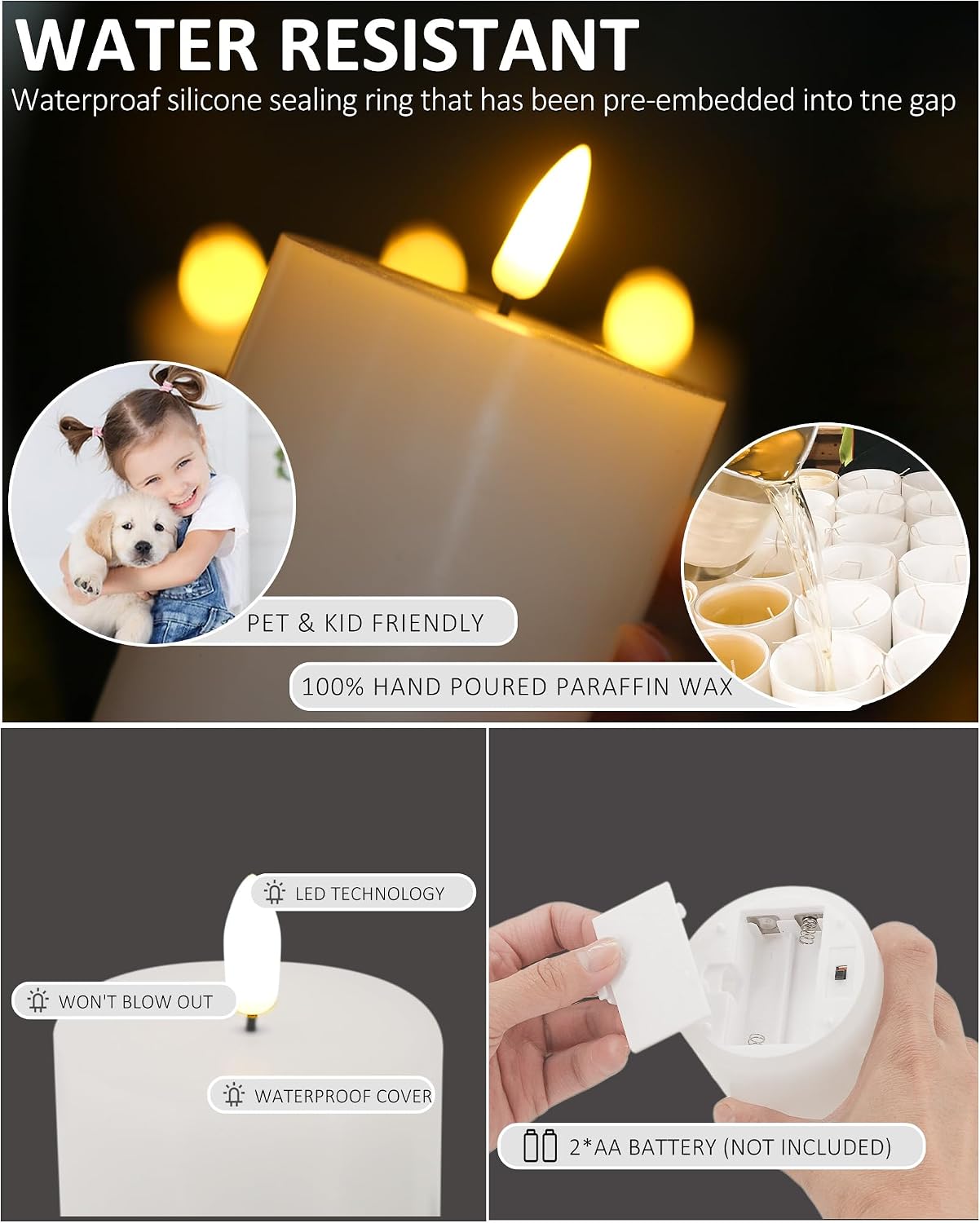 12 Pcs White Flameless Candles Flat Top LED Candles with Remote Timer, Pillar Flameless Candle Bulk Flickering Battery Operated Candle for Wedding Festival Outdoor Home Decor D 3'' H 4'' 5'' 6''