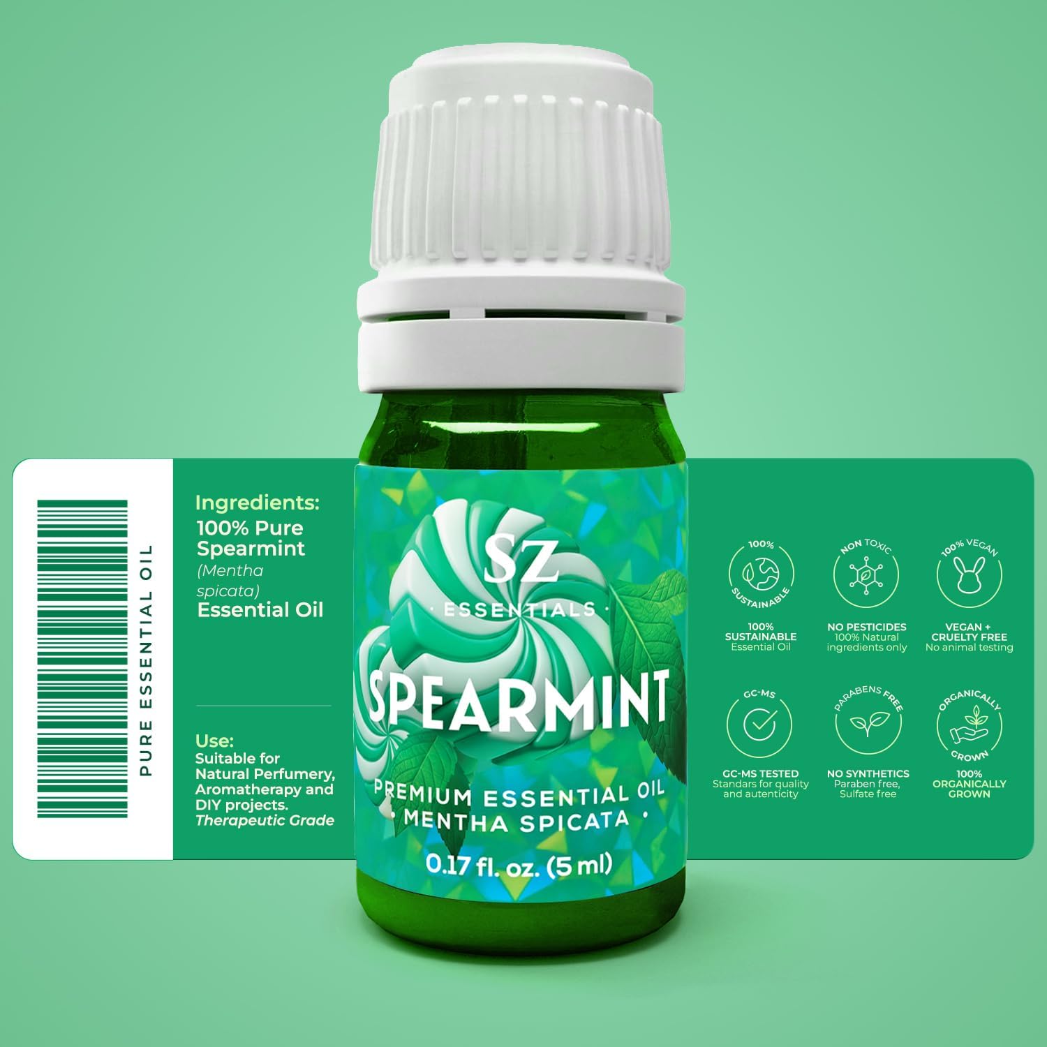Spearmint Essential Oil – Sweet & Fresh Mint Aroma for Aromatherapy, Diffuser, Massage & Skincare – 100% Pure, Natural & Therapeutic Grade – Undiluted – 5mL