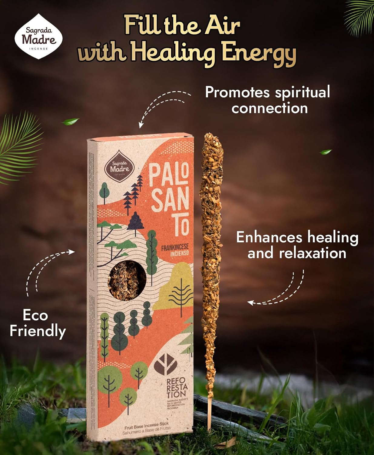 Sagrada Madre 4pcs Wildly Harvested Palo Santo Incense Sticks (Frankincense), 6.7” Long - Non-Toxic, Aromatic Incense Sticks (50 min Approx. Burning Time) to Heal & Calm Your Body and Environment