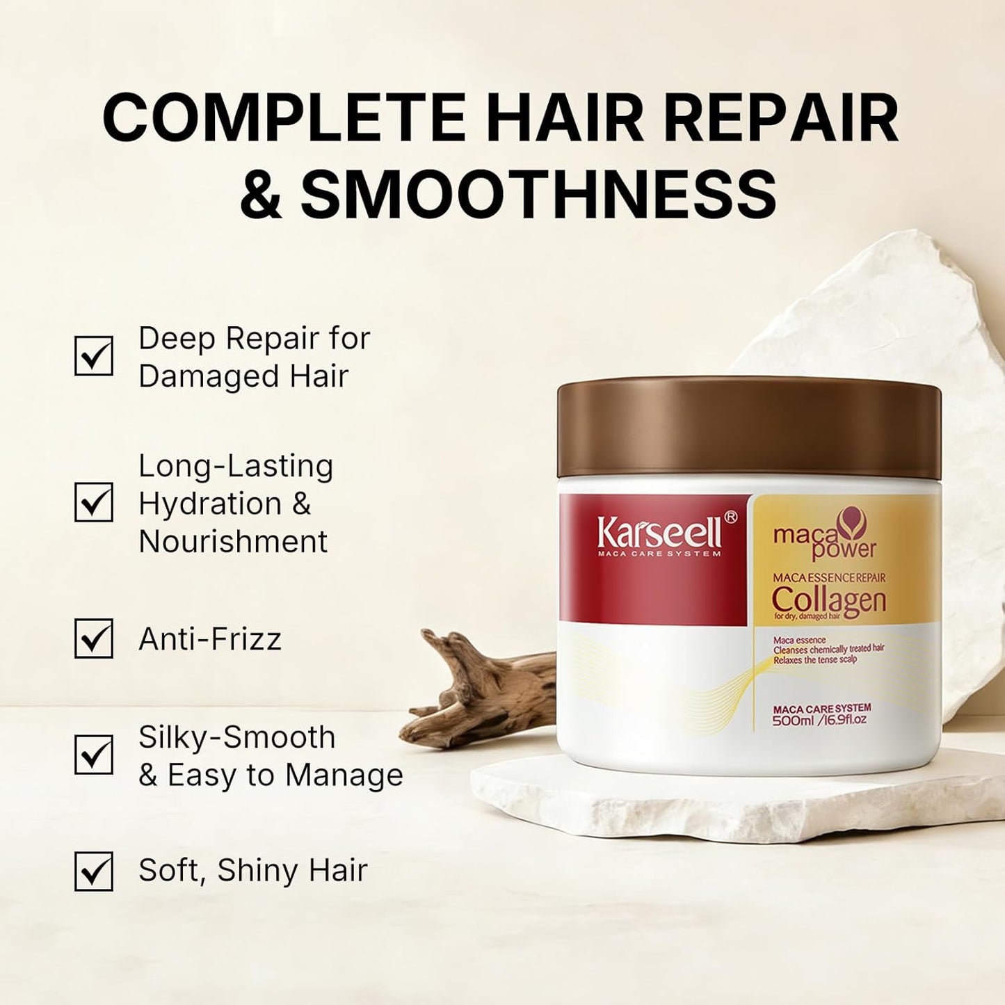 Karseell Collagen Hair Treatment Deep Repair Conditioning Argan Oil Collagen Hair Mask Essence for Dry Damaged Hair All Hair Types 16.90 oz 500ml