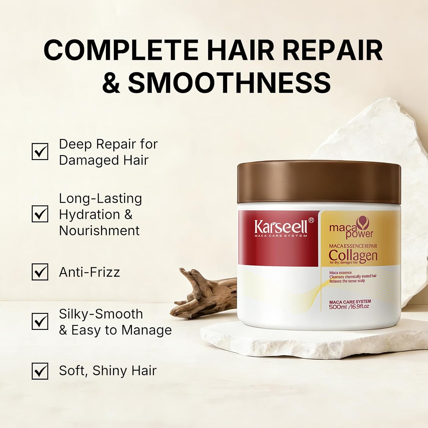 Karseell Collagen Hair Treatment Deep Repair Conditioning Argan Oil Collagen Hair Mask Essence for Dry Damaged Hair All Hair Types 16.90 oz 500ml