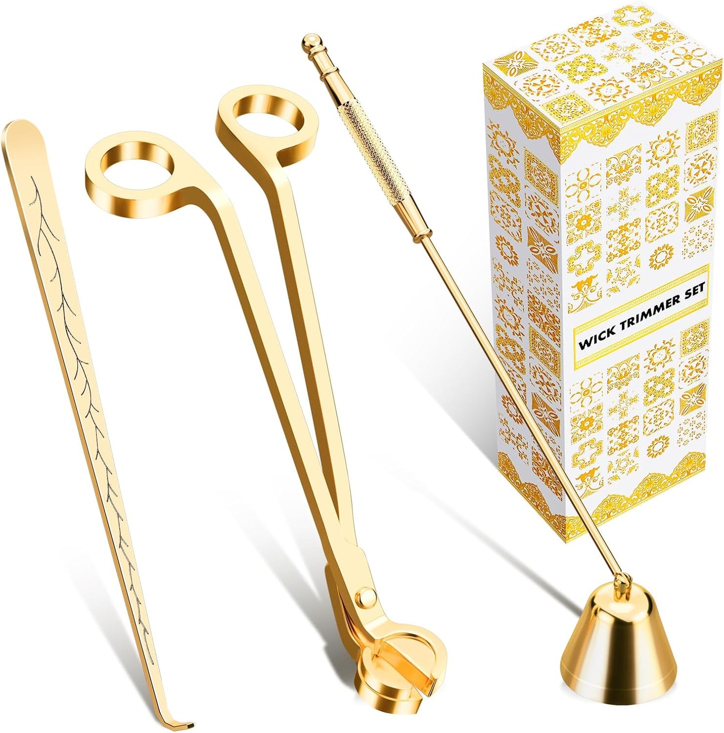calary Candle Wick Trimmer, Candle Snuffer and Wick Dipper & Candle Accessory Set, 3 in 1 Candle Care Kit for Candle Lover (Gold)