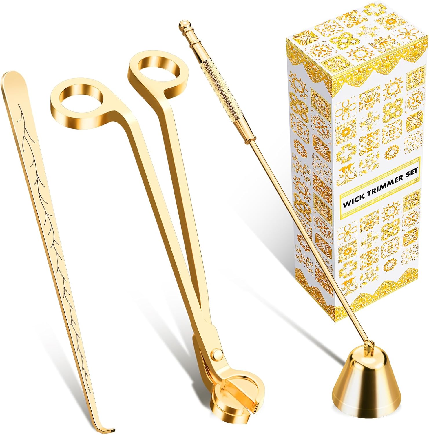calary Candle Wick Trimmer, Candle Snuffer and Wick Dipper & Candle Accessory Set, 3 in 1 Candle Care Kit for Candle Lover (Gold)