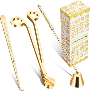 calary Candle Wick Trimmer, Candle Snuffer and Wick Dipper & Candle Accessory Set, 3 in 1 Candle Care Kit for Candle Lover (Gold)