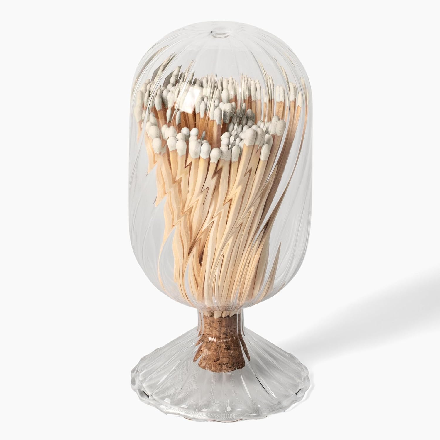 Premium Helix Glass Cloche - Matches In a Jar With Striker. Long Matches for Candles, Fireplace. Or Use Bottle for Bath Salts, Accessories. Includes Striker AND Safety Matches (White)