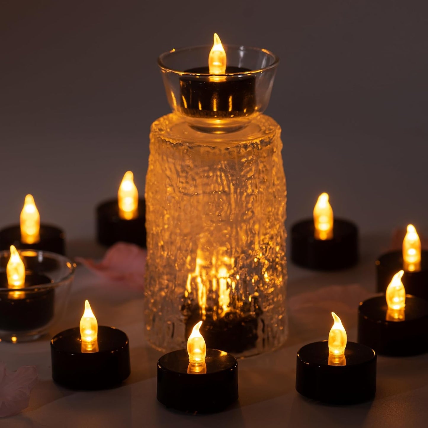 Lasts 2X Longer Black Flameless Tealight Candles, 40 Pack, Batteries Included, Realistic Tea Lights Candles, Flickering Bright Tealights, Battery Operated Candles for Halloween Decorations