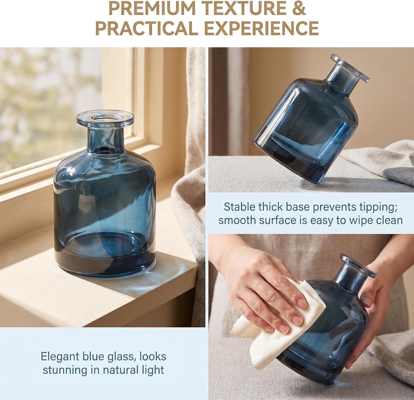 1PCS 150ml/5oz Empty Refillable Glass Diffuser Bottle Diffuser Jars Aromatherapy Storage Container Fragrance Accessories Use for DIY Replacement Reed Diffuser Sticks Crafts Decor (Blue)