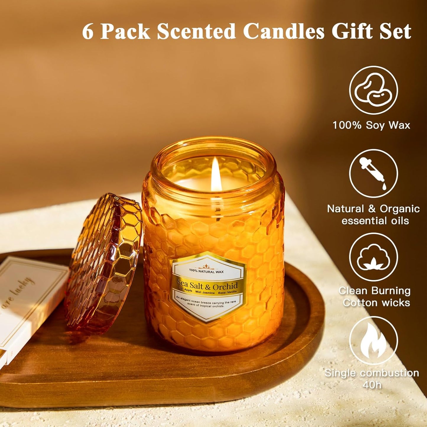 6 Pack Natural Soy Wax Jar Candles for Home, Scented Aromatherapy Gift Set for Women, 33 oz 240 Hour Long Lasting Candles Gifts for Mothers Day Birthday Women Valentine's Day
