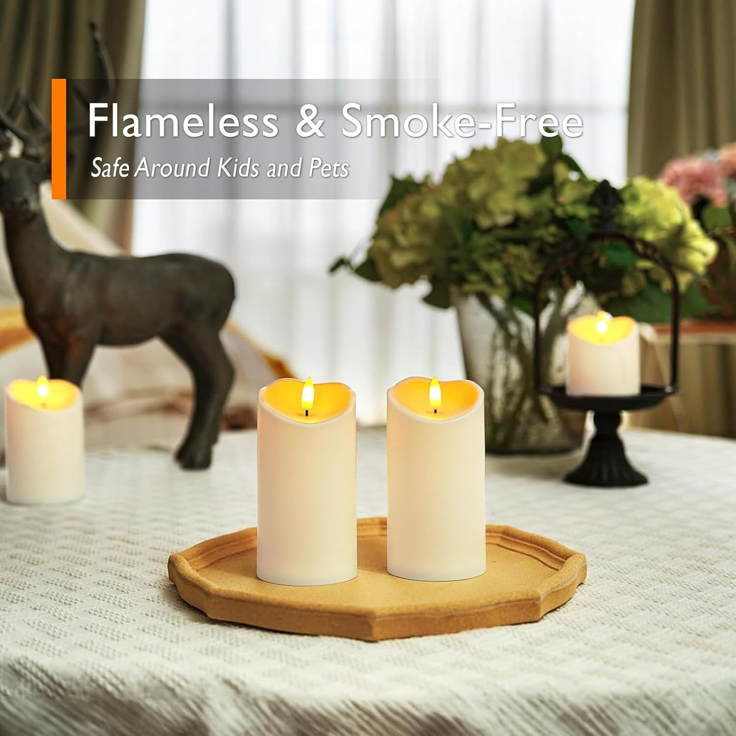 Homemory 6"x3" Outdoor Waterproof Flameless Candles, LED Candles, Battery Operated Candles with Remote and Timers, Electric Fake Plastic Pillar Candles, Ivory White, Set of 2