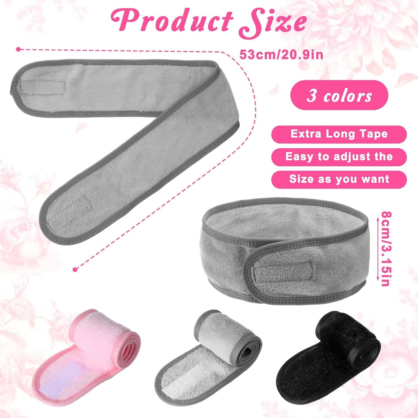 3Pcs Facial Spa Headband, Adjustable Face Wash Headscarf for Women, Soft Hair Wrap Headband for Washing Face, Makeup, and Shower