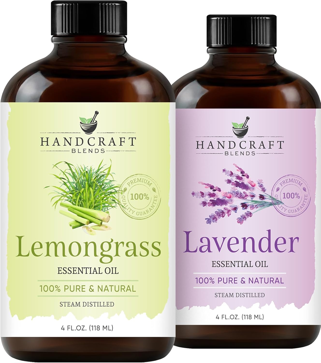 Handcraft Blends Floral & Fresh Set: Lavender and Lemongrass Essential Oils – (2 x 4 Fl Oz) – 100% Pure & Natural – for Diffuser, Aromatherapy, and DIY Projects