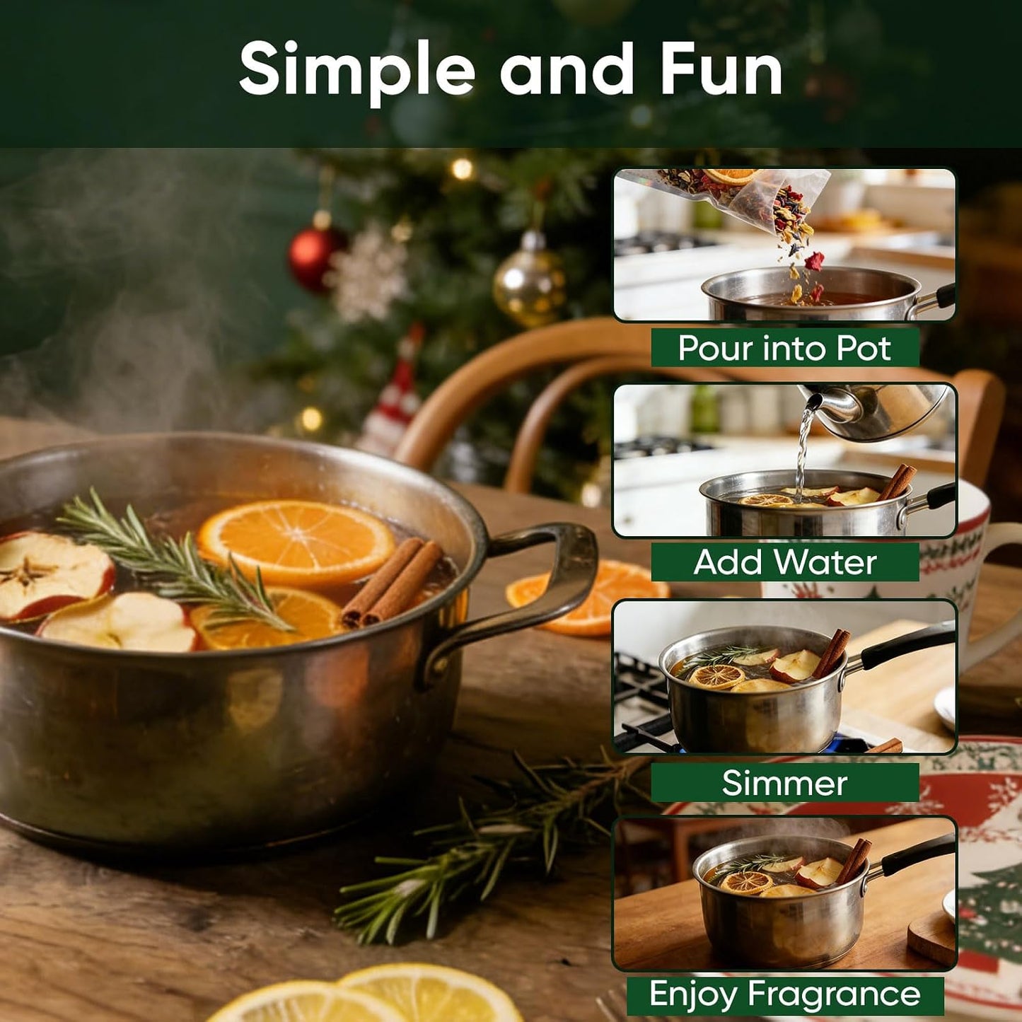 Simmer Pot Potpourri, Mixed Flavors Simmer Pot Mix with Natural Ingredients, A Mixture of Herbs, Salt & Dried Fruit for Home Fragrance Odor Removal, Holiday(One Pack(6 Pcs))