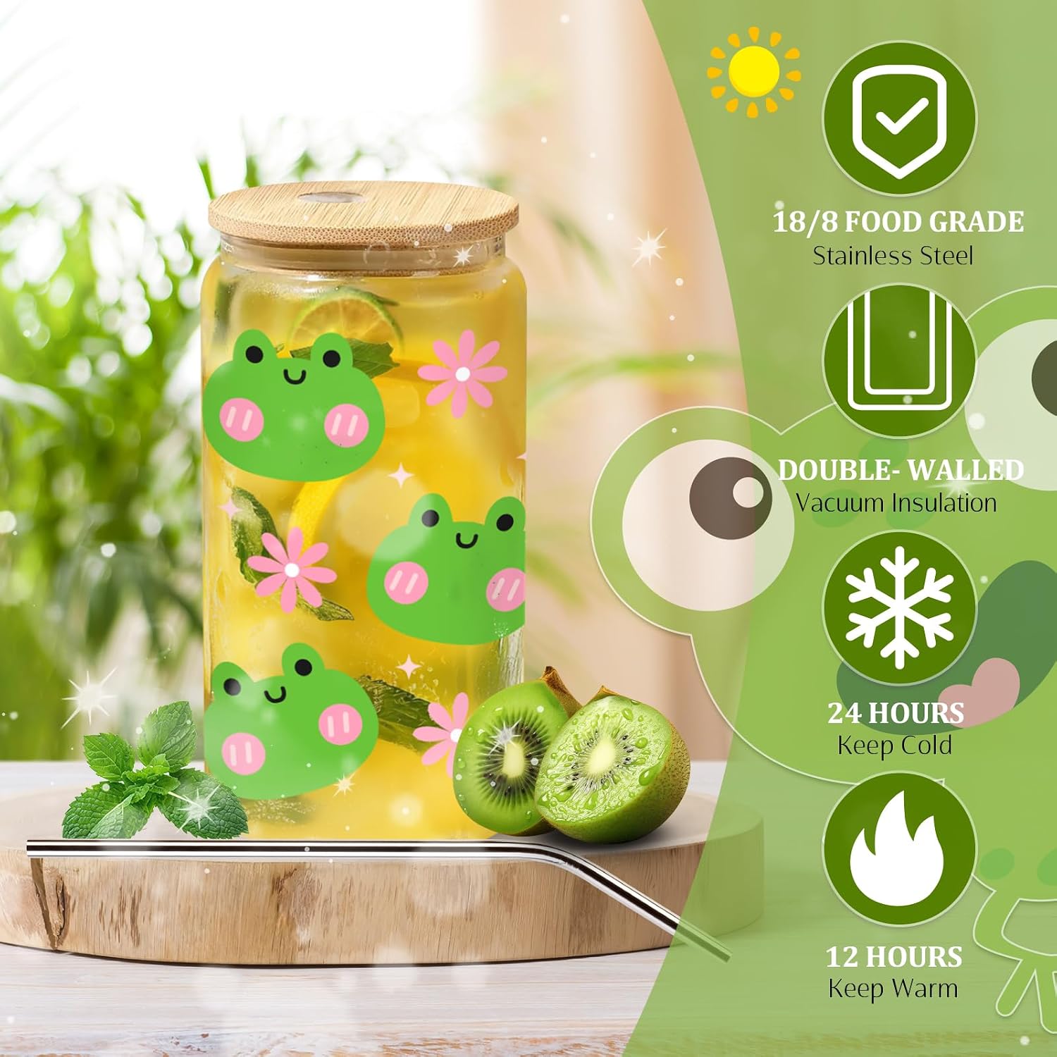 JTAMOHI 10 Pcs Frog Gifts, Frog Lovers Gifts for Women, Cute Frog Stuff with 16 Oz Frog Glass Cup Tote Bag Candle Socks Bracelet Earrings Keychain Headband Wristbands for Birthday Christmas Frog Lover