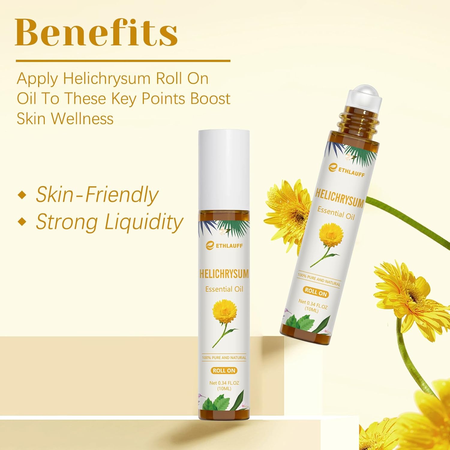 Helichrysum Essential Oil Roll On, 100% Pure Aromatherapy for Skin Vitality & Anti-Aging,Aromatherapy, Skin Care, Happy, Stress Relief