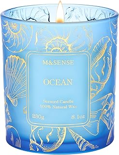 M&SENSE Natural Soy Wax Ocean Scented Candles, 8.1oz Non Toxic Soy Candle 42-Hour Slow Burning, Summer Fresh Smelling Candle for Bathroom Decor, Stress Relief Aromatherapy Candle Gifts