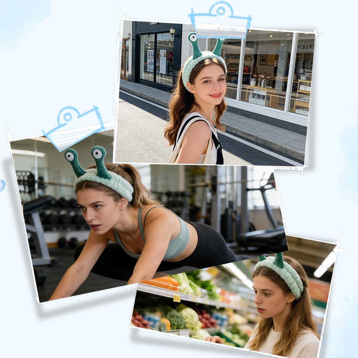 3Pcs Makeup Headband for Women, Spa Hairband with Fluffy Frog Deer Snails Designs Microfiber Head band Face Wash Headband Skincare Hair Accessories for Cosmetic Shower