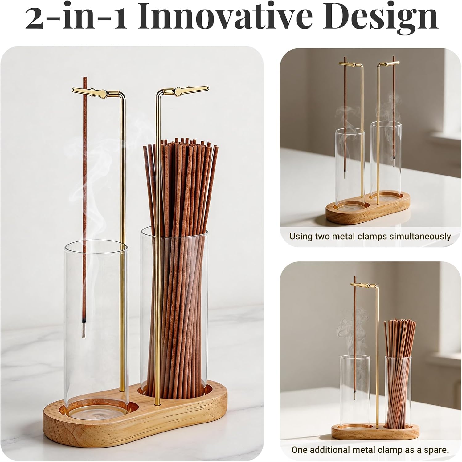 Glass Incense Holder, 2 in 1 Hanging Incense Burner Holder with Ash Catcher & Storage | Cute Boho Decor for Meditation, Yoga, Spa | Stick Incense Holder, Censer, Incense Tray Alternative (Natural)