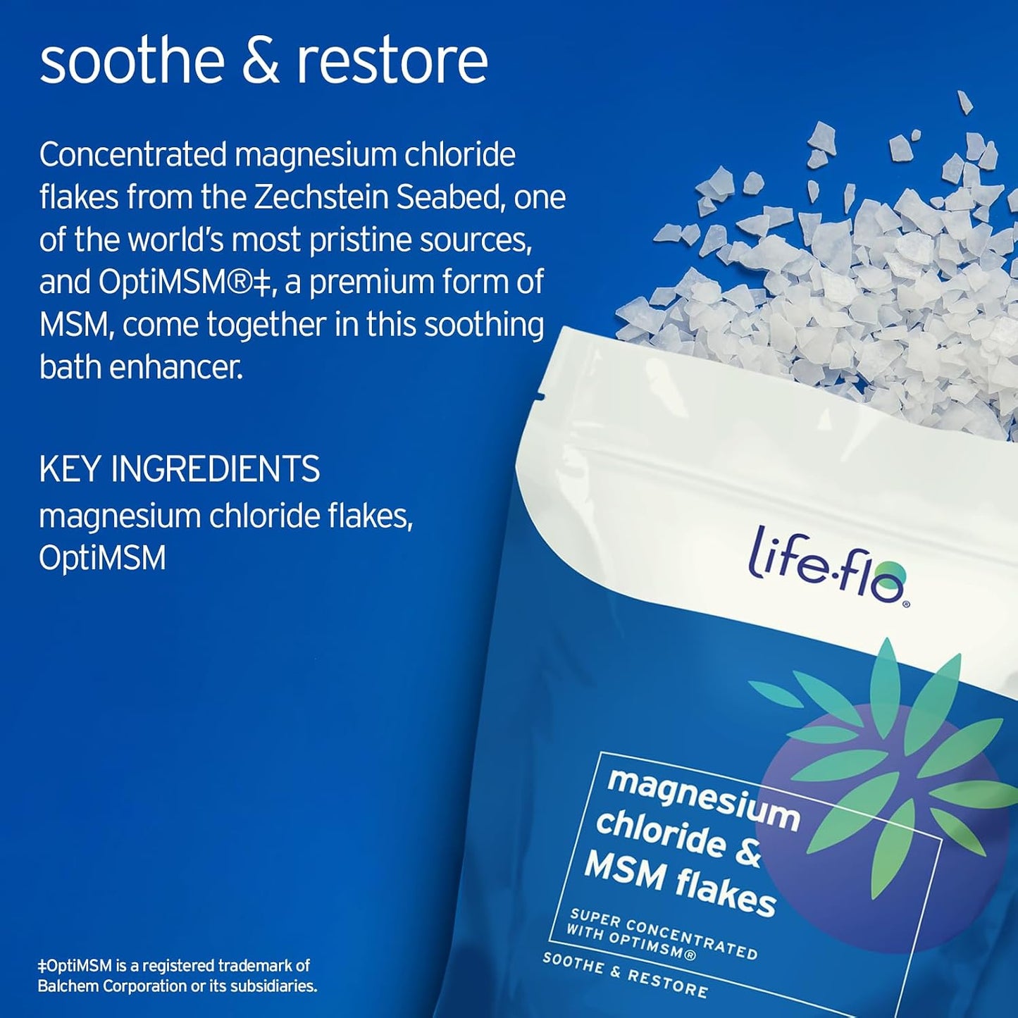 LIFE-FLO Magnesium Chloride & MSM Flakes - Magnesium Bath Flakes with Ancient Trace Minerals, Plus OptiMSM - Epsom Salt Bath Soak Alternative and Relaxing Foot Soak - Vegan, Hypoallergenic, 26.4